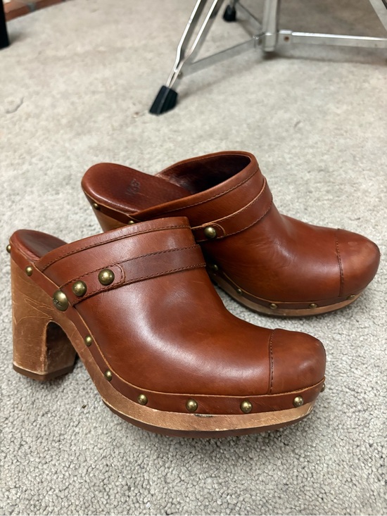 UGG Shoes - UGG Chestnut Brown Leather Studded Clog Mules